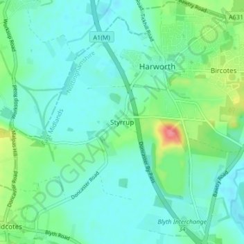 Mappa topografica Styrrup, altitudine, rilievo