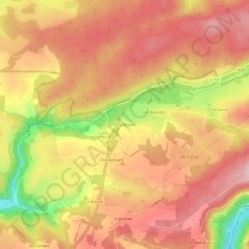 Mappa topografica Les Gérard, altitudine, rilievo