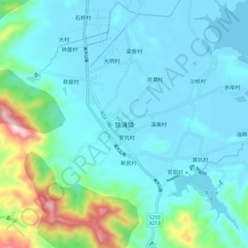 Mappa topografica 铁涌镇, altitudine, rilievo