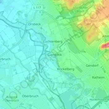 Mappa topografica Garsbeck, altitudine, rilievo