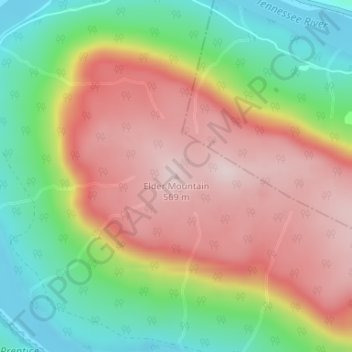 Mappa topografica Elder Mountain, altitudine, rilievo