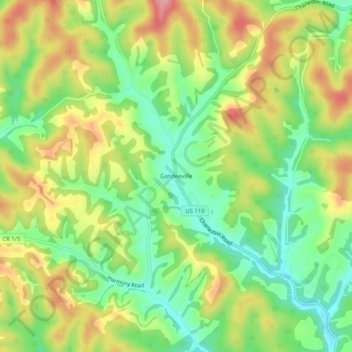 Mappa topografica Gandeeville, altitudine, rilievo