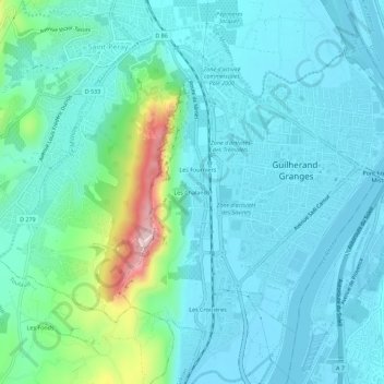 Mappa topografica Les Chalands, altitudine, rilievo