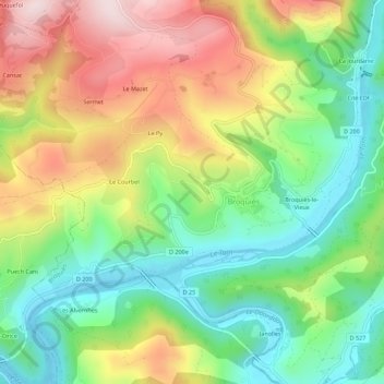 Mappa topografica Le Pesquié, altitudine, rilievo