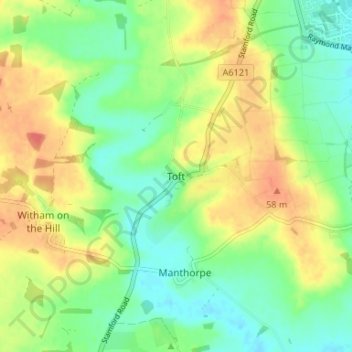 Mappa topografica Toft, altitudine, rilievo