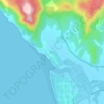 Mappa topografica Velas, altitudine, rilievo