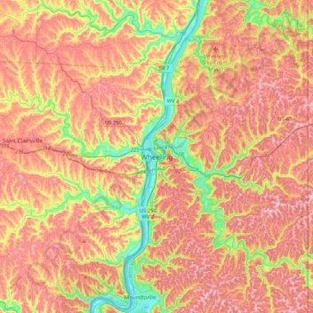 Mappa topografica Wheeling, altitudine, rilievo