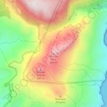Mappa topografica Monte Oro, altitudine, rilievo