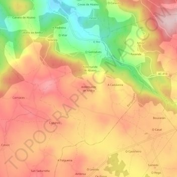 Mappa topografica Aldemunde de Arriba, altitudine, rilievo