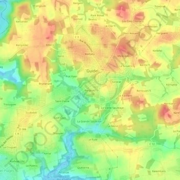 Mappa topografica Kergroëz, altitudine, rilievo