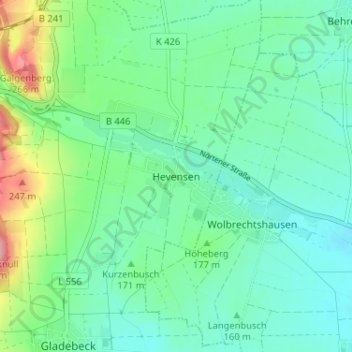 Mappa topografica Hevensen, altitudine, rilievo