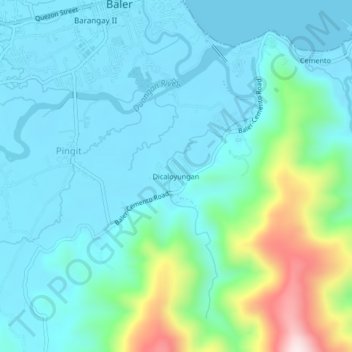 Mappa topografica Dicaloyungan, altitudine, rilievo