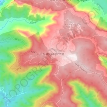 Mappa topografica Mahabaleshwar, altitudine, rilievo