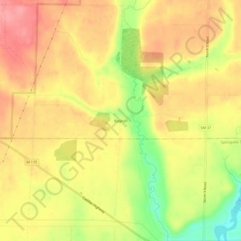 Mappa topografica Bagnall, altitudine, rilievo