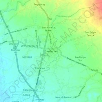 Mappa topografica Binalonan, altitudine, rilievo