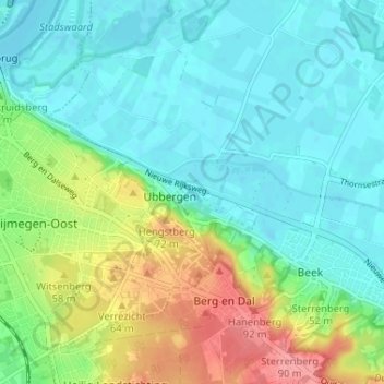 Mappa topografica Ubbergen, altitudine, rilievo