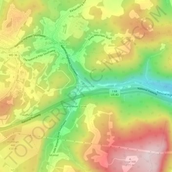 Mappa topografica Clarysville, altitudine, rilievo