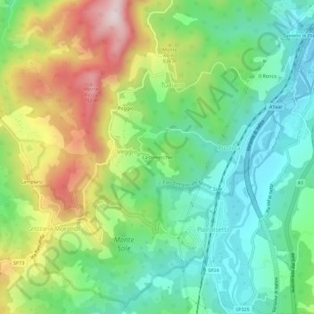 Mappa topografica Castelvecchio, altitudine, rilievo