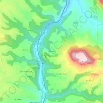 Mappa topografica Dourdou, altitudine, rilievo