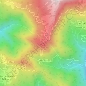 Mappa topografica Monte Caludranza, altitudine, rilievo