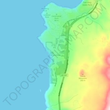 Mappa topografica Patricks Point, altitudine, rilievo