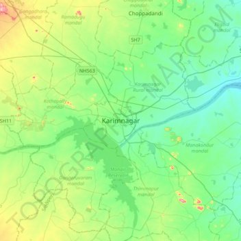 Mappa topografica Karimnagar, altitudine, rilievo