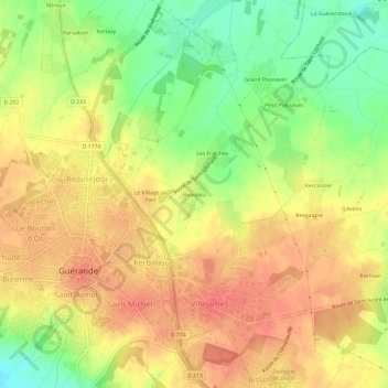 Mappa topografica Beaulieu, altitudine, rilievo