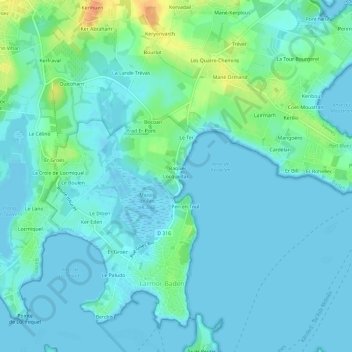 Mappa topografica Locqueltas, altitudine, rilievo