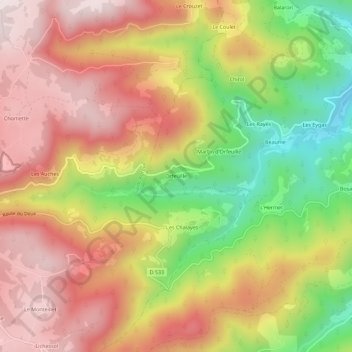 Mappa topografica Orfeuille, altitudine, rilievo