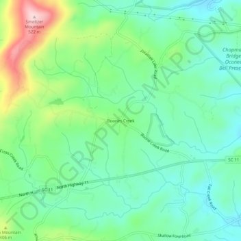 Mappa topografica Boones Creek, altitudine, rilievo