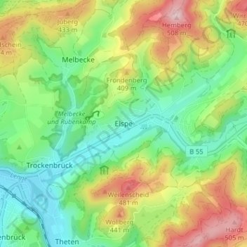 Mappa topografica Elspe, altitudine, rilievo