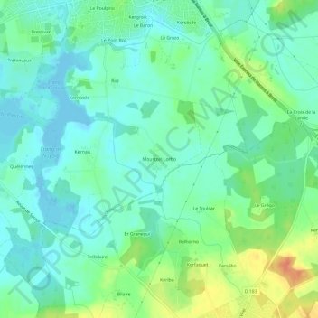 Mappa topografica Moustoir-Lorho, altitudine, rilievo