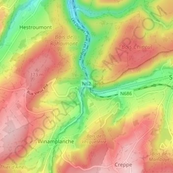 Mappa topografica Marteau, altitudine, rilievo