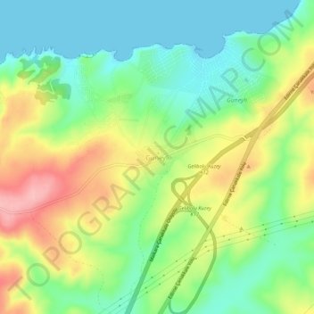 Mappa topografica Güneyli, altitudine, rilievo