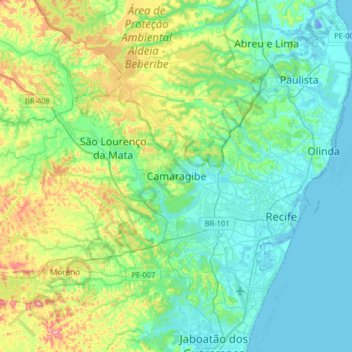 Mappa topografica Camaragibe, altitudine, rilievo