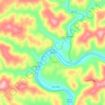 Mappa topografica Ivydale, altitudine, rilievo