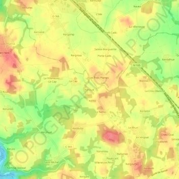 Mappa topografica Keroual, altitudine, rilievo