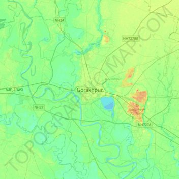 Mappa topografica Gorakhpur, altitudine, rilievo