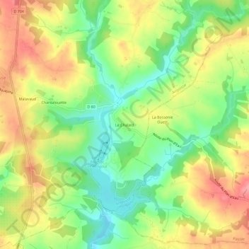 Mappa topografica Le Chalard, altitudine, rilievo