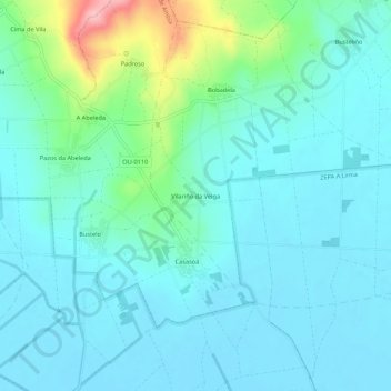 Mappa topografica Vilariño da Veiga, altitudine, rilievo