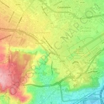 Mappa topografica Capodichino, altitudine, rilievo