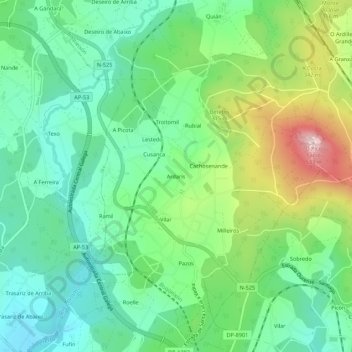Mappa topografica Ardarís, altitudine, rilievo