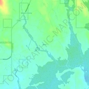 Mappa topografica Myren, altitudine, rilievo