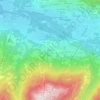Mappa topografica Vercland, altitudine, rilievo