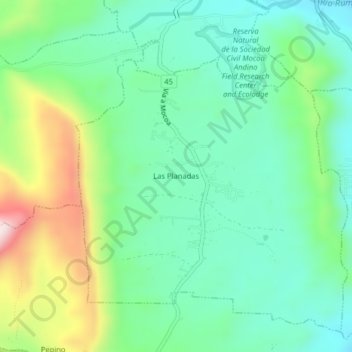 Mappa topografica Las Planadas, altitudine, rilievo