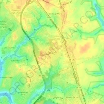 Mappa topografica Ewell Hall, altitudine, rilievo