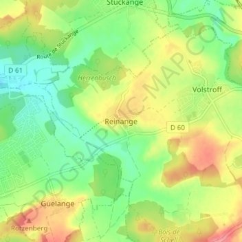 Mappa topografica Reinange, altitudine, rilievo