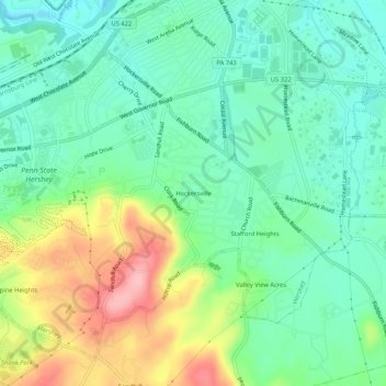 Mappa topografica Hockersville, altitudine, rilievo