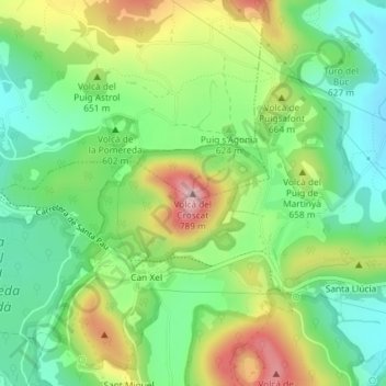 Mappa topografica Via verda Santa Pau, altitudine, rilievo