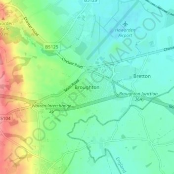 Mappa topografica Broughton, altitudine, rilievo